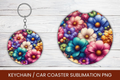 keyring keychain car coaster - pastel flowers Product Image 1