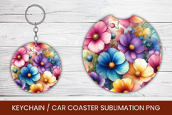 keyring keychain car coaster - pastel flowers Product Image 1