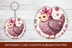 keyring keychain car coaster - floral chicken Product Image 1