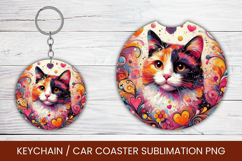 keyring keychain car coaster - floral watercolor cat Product Image 1