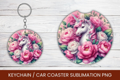 keyring keychain car coaster - floral unicorn Product Image 1
