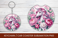 keyring keychain car coaster - floral unicorn Product Image 1