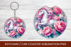 keyring keychain car coaster - floral unicorn Product Image 1
