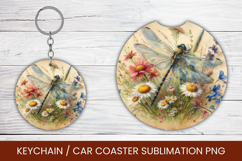 keyring keychain car coaster - floral dragonfly Product Image 1