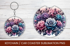 keyring keychain car coaster - pastel flowers Product Image 1