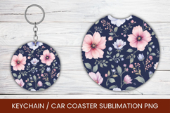 keyring keychain car coaster - flowers pattern Product Image 1