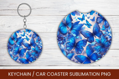 keyring keychain car coaster - blue floral butterfly Product Image 1