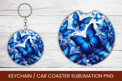 keyring keychain car coaster - blue floral butterfly Product Image 1