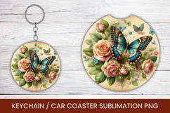 keyring keychain car coaster - floral butterfly Product Image 1