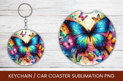 keyring keychain car coaster - watercolor butterfly Product Image 1