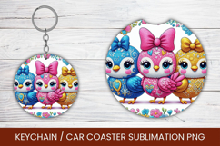 keyring keychain car coaster - floral chickens Product Image 1