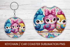 keyring keychain car coaster - floral chickens Product Image 1