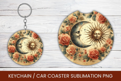 keyring keychain car coaster - boho moon sun Product Image 1
