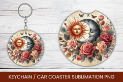 keyring keychain car coaster - boho moon sun Product Image 1