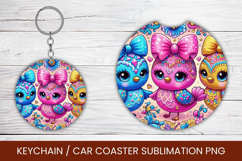keyring keychain car coaster - floral chickens Product Image 1