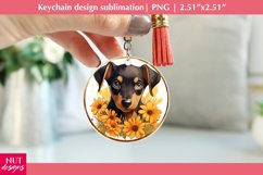 Round dog keychain Doberman Dog flower keychain sublimation Product Image 1