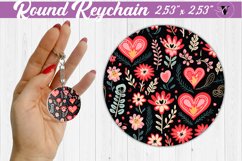 Round Keychain | Hearts and flowers | Folk art Product Image 1