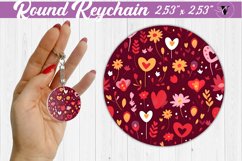 Round Keychain | Hearts and flowers | Folk art Product Image 1