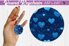 Valentines day Round Keychain | Heart pattern | Blue hearts Product Image 1