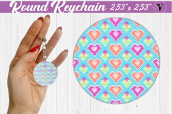 Valentines Round Keychain | Cross stitch Hearts pattern Product Image 1