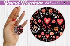 Round Keychain | Hearts and flowers | Folk art Product Image 1