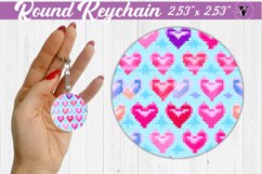 Valentines Round Keychain | Cross stitch Hearts pattern Product Image 1