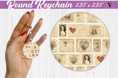 Round Keychain | Love stamps | Vintage Product Image 1