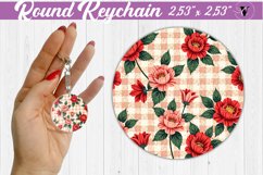 Gingham Round Keychain | floral gingham | Cottagecore Product Image 1