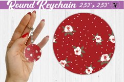 Spring Round Keychain | White polka dot roses Product Image 1