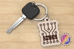 Laser Cut Microchip Keychain SVG Futuristic Circuit Product Image 1