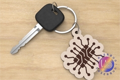 Laser Cut Keychain SVG Microchip Futuristic Tech Design Product Image 1