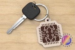 Laser Cut Chip Keychain SVG Engraved Circuit Pattern Product Image 1