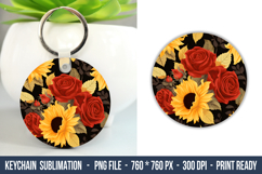 Rose &amp; Sunflower keychain | Keychain Sublimation Product Image 1