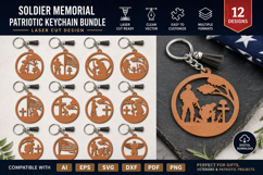 Keychain Soldier memorial Patriotic 4 th July Lasercut Product Image 1