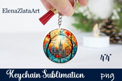 Stained Glass winter forest keychain Sublimation Product Image 1