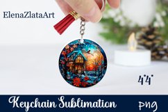 Stained Glass winter forest keychain Sublimation Product Image 1