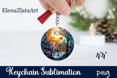 Stained Glass winter forest keychain Sublimation Product Image 1