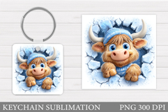 Cute Cow Keychain Design. Cute Cow Sublimation Product Image 1