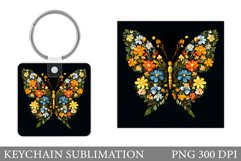 Flowers Keychain Sublimation. Butterfly Keychain Design Product Image 1
