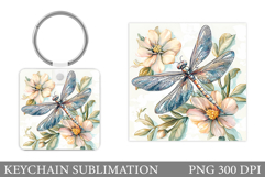 Dragonfly Keychain Design. Dragonfly Flowers Sublimation Product Image 1