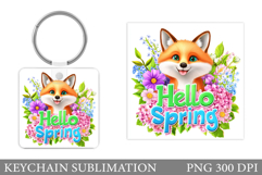 Cute Fox Keychain Design. Spring Keychain Sublimation Product Image 1