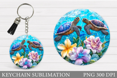 Cute Turtle Keychain. Turtle Flowers Keychain Design Product Image 1