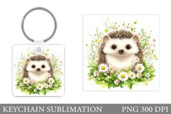 Cute Hedgehog Keychain Design. Hedgehog Flowers Keychain Product Image 1