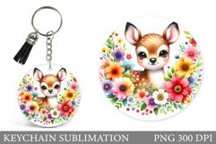 Cute Deer Keychain Design. Deer Keychain Sublimation Product Image 1