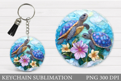Turtle Keychain Design. Turtle Flowers Keychain Sublimation Product Image 1