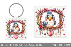 Cute Parrot Keychain Design. Valentines Keychain Sublimation Product Image 1