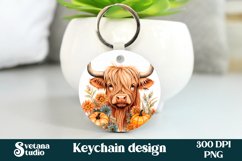 Highland cow keychain sublimation | Cow sunflower keychain 