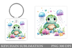 Cute Turtle Keychain Design. Sea Keychain Sublimation Product Image 1