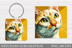 Cute Cat Keychain Design. Cute Cat Sublimation Product Image 1