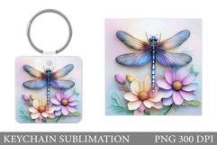 Dragonfly Keychain Design. Dragonfly Flowers Sublimation Product Image 1